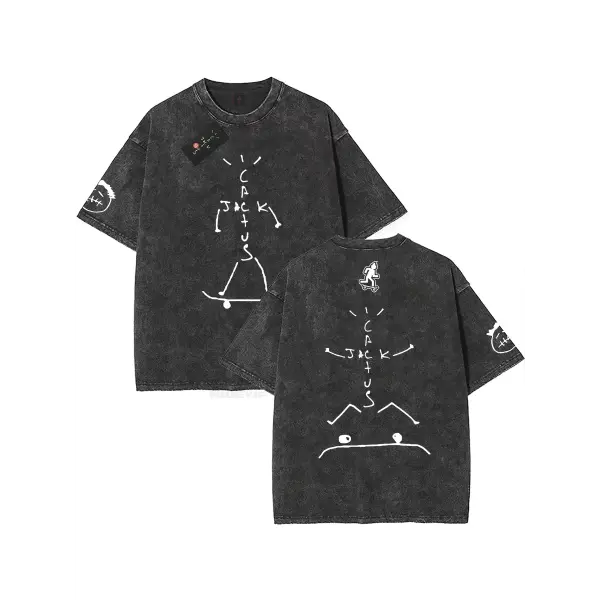 100% Cotton Oversized Hip-Hop T-Shirt – Washed Cactus Jack Short Sleeve Graphic Tee for Men & Women - K9 / M