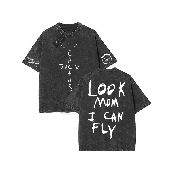 100% Cotton Oversized Hip-Hop T-Shirt – Washed Cactus Jack Short Sleeve Graphic Tee for Men & Women - K28 / M