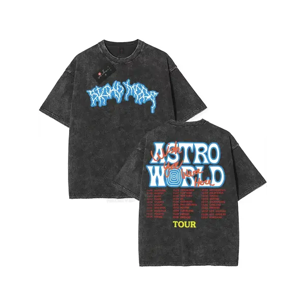 100% Cotton Oversized Hip-Hop T-Shirt – Washed Cactus Jack Short Sleeve Graphic Tee for Men & Women - K19 / M