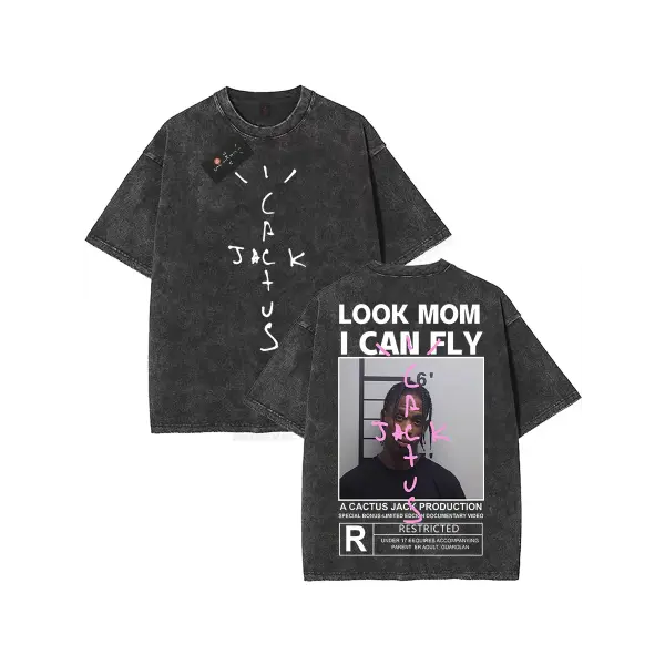 100% Cotton Oversized Hip-Hop T-Shirt – Washed Cactus Jack Short Sleeve Graphic Tee for Men & Women - K15 / M