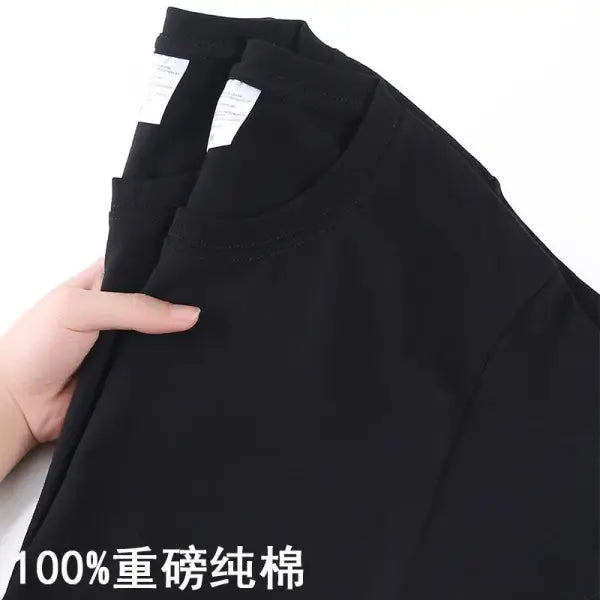 100% Cotton Unisex Short Sleeve T-Shirt – Solid O-Neck Summer Top Korean Loose Fit M–4XL - Black / 2XL 70-78kg