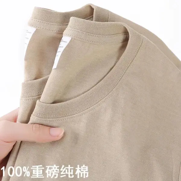 100% Cotton Unisex Short Sleeve T-Shirt – Solid O-Neck Summer Top Korean Loose Fit M–4XL - apricot / 4XL 90-100kg