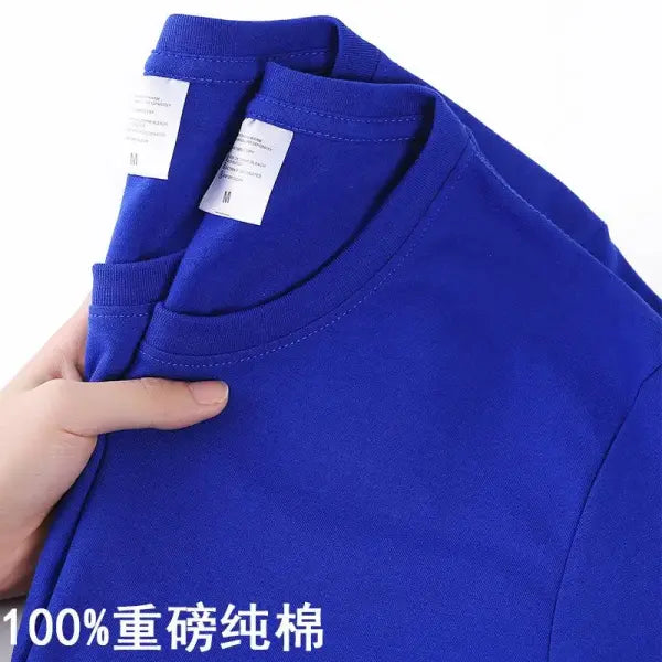100% Cotton Unisex Short Sleeve T-Shirt – Solid O-Neck Summer Top Korean Loose Fit M–4XL - Klein blue / 4XL 90-100kg