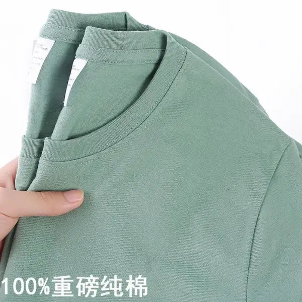 100% Cotton Unisex Short Sleeve T-Shirt – Solid O-Neck Summer Top Korean Loose Fit M–4XL - bluestone green / 4XL