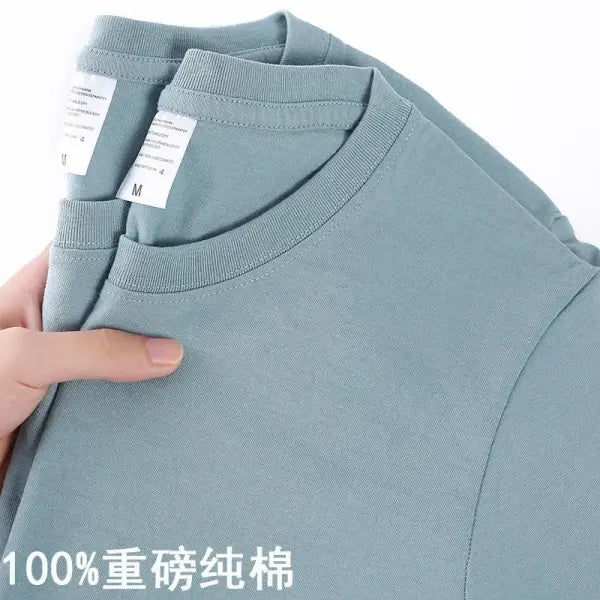 100% Cotton Unisex Short Sleeve T-Shirt – Solid O-Neck Summer Top Korean Loose Fit M–4XL - gray blue / M 45-58kg