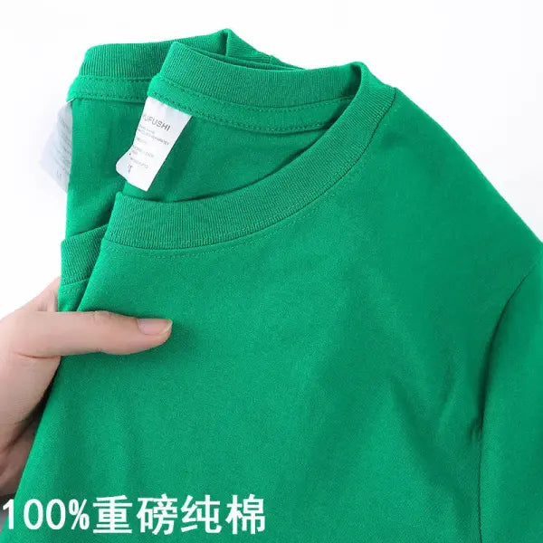 100% Cotton Unisex Short Sleeve T-Shirt – Solid O-Neck Summer Top Korean Loose Fit M–4XL - grass green / 4XL 90-100kg