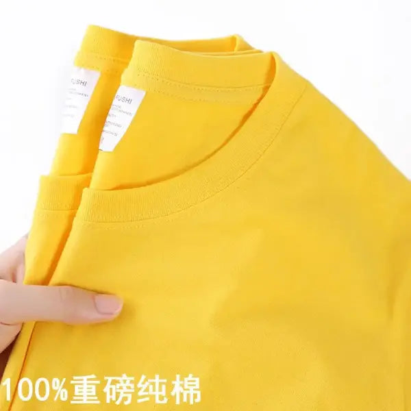 100% Cotton Unisex Short Sleeve T-Shirt – Solid O-Neck Summer Top Korean Loose Fit M–4XL - Yellow / 4XL 90-100kg