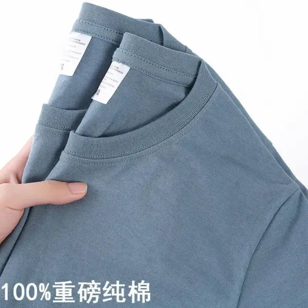 100% Cotton Unisex Short Sleeve T-Shirt – Solid O-Neck Summer Top Korean Loose Fit M–4XL - fog blue / 4XL 90-100kg