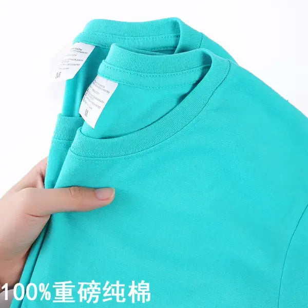 100% Cotton Unisex Short Sleeve T-Shirt – Solid O-Neck Summer Top Korean Loose Fit M–4XL - water green / 4XL 90-100kg
