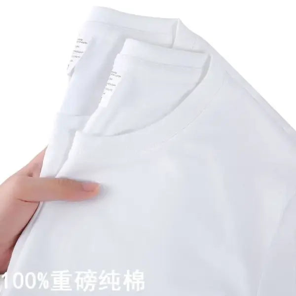 100% Cotton Unisex Short Sleeve T-Shirt – Solid O-Neck Summer Top Korean Loose Fit M–4XL - White / 4XL 90-100kg