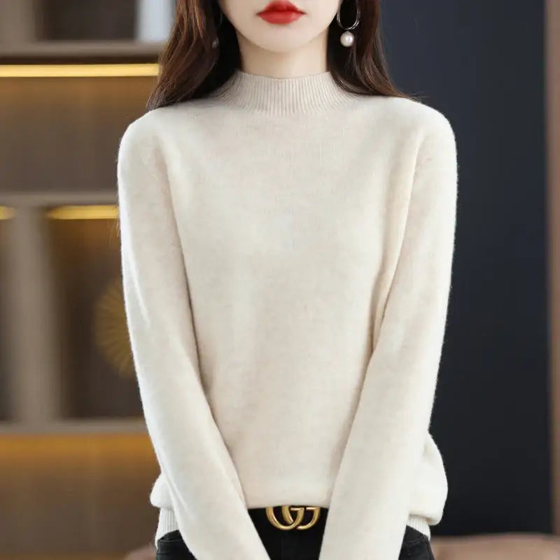 100% Pure Wool Half-neck Pullover In Autumn And Winter New Cashmere Sweater Women’s Casual Knit Top Women’s Coat 19