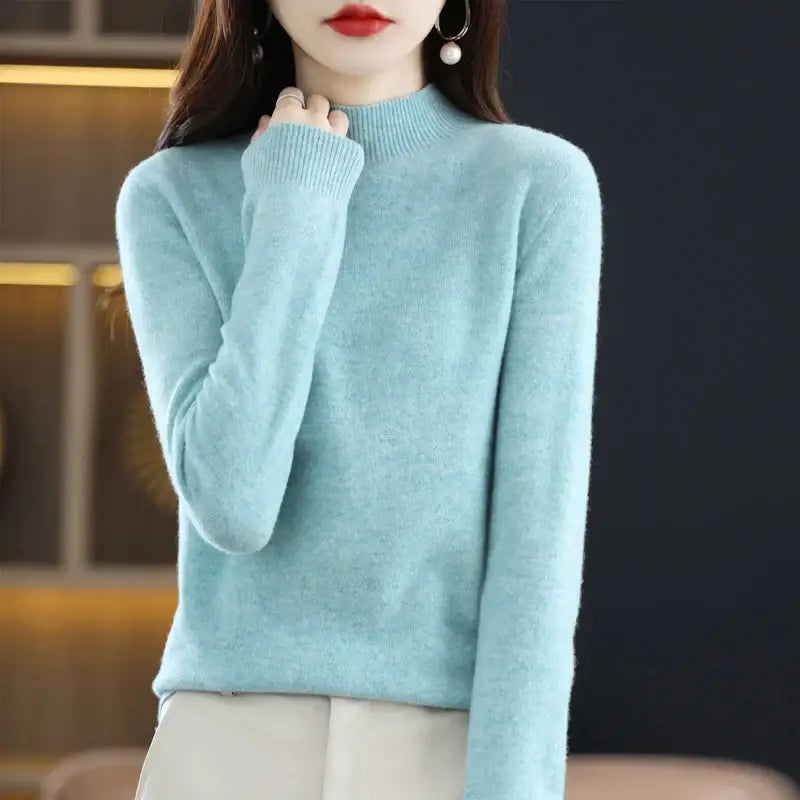 100% Pure Wool Half-neck Pullover In Autumn And Winter New Cashmere Sweater Women’s Casual Knit Top Women’s Coat 19