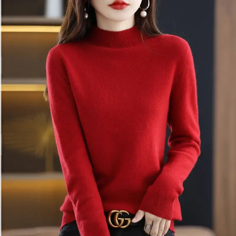 100% Pure Wool Half-neck Pullover In Autumn And Winter New Cashmere Sweater Women’s Casual Knit Top Women’s Coat 19