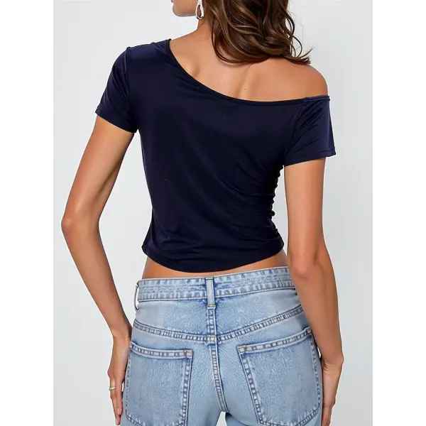 100% Ribbed Cotton Women’s Off-Shoulder Top – Slim Fit Short Sleeve Summer T-Shirt Sexy Basic Korean Chic Tee
