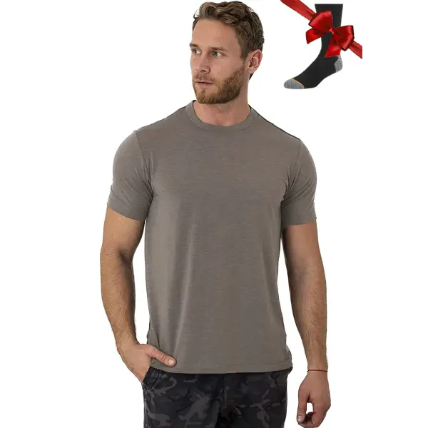100% Superfine Merino Wool Men’s Base Layer T-Shirt – Breathable Quick-Dry Anti-Odor + Merino Wool Socks - Brown / USA
