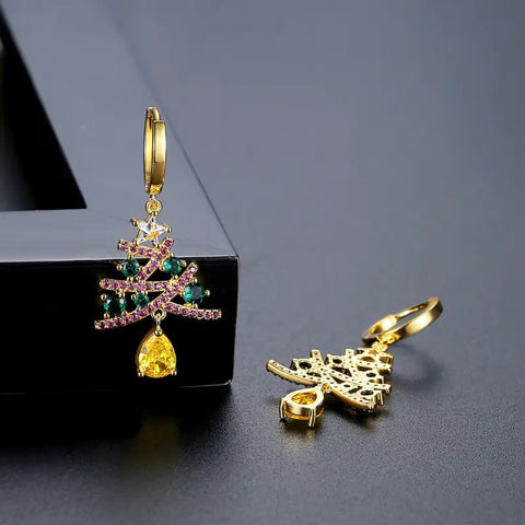 Christmas Tree Rhinestone Earrings for Shining Women’s Jewelry - Gold