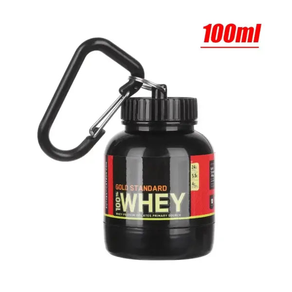 100ML Mini Portable Protein Powder Container – Outdoor Sport Bottle with Keychain Funnel & Small Water Cup - Back