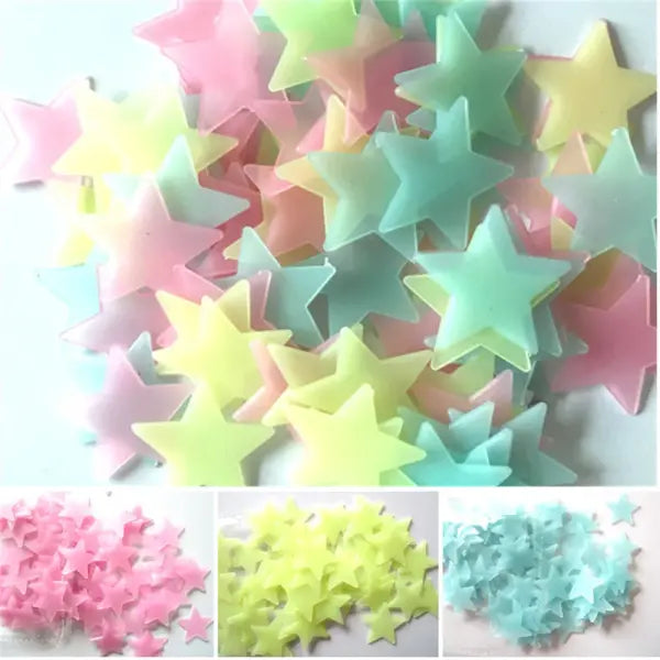 100pcs Glow in the Dark Stars: Luminous Fluorescent Wall Stickers for Kids’ Ceiling & Room Decor - MULTI