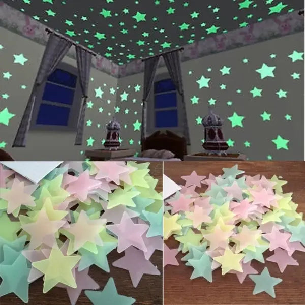 100pcs Glow in the Dark Stars: Luminous Fluorescent Wall Stickers for Kids’ Ceiling & Room Decor - MULTI