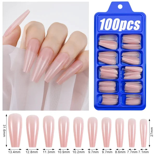 100pcs Light Pink Press-On Nails – Short/Medium Square Full Cover Fake Nail Tips in 10 Sizes for Finger - TD162-2