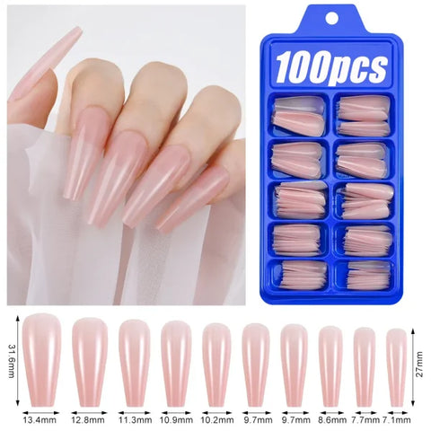 100pcs Light Pink Press-On Nails – Short/Medium Square Full Cover Fake Nail Tips in 10 Sizes for Finger - TD162-2