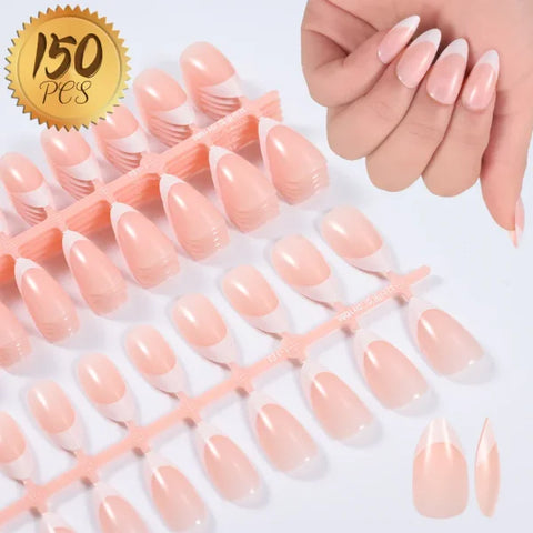 100pcs Light Pink Press-On Nails – Short/Medium Square Full Cover Fake Nail Tips in 10 Sizes for Finger - TD160-3