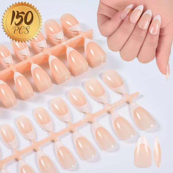 100pcs Light Pink Press-On Nails – Short/Medium Square Full Cover Fake Nail Tips in 10 Sizes for Finger - TD160-2