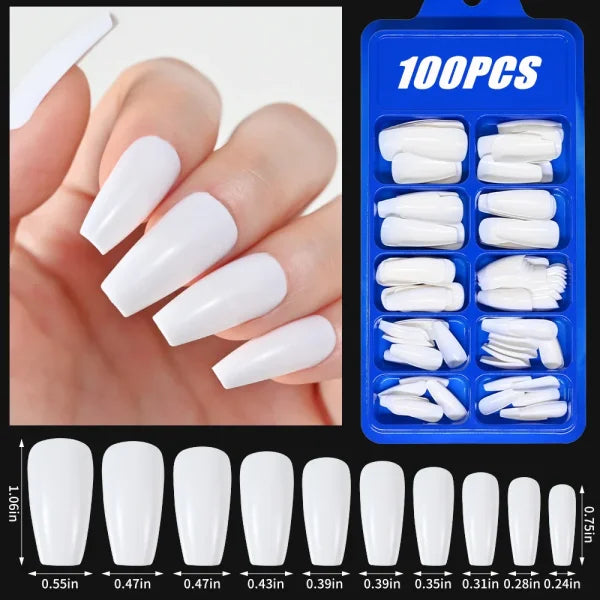 100pcs Light Pink Press-On Nails – Short/Medium Square Full Cover Fake Nail Tips in 10 Sizes for Finger - TD170-7