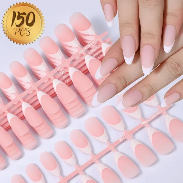 100pcs Light Pink Press-On Nails – Short/Medium Square Full Cover Fake Nail Tips in 10 Sizes for Finger - TD178-3