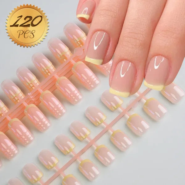 100pcs Light Pink Press-On Nails – Short/Medium Square Full Cover Fake Nail Tips in 10 Sizes for Finger - TD227-S4