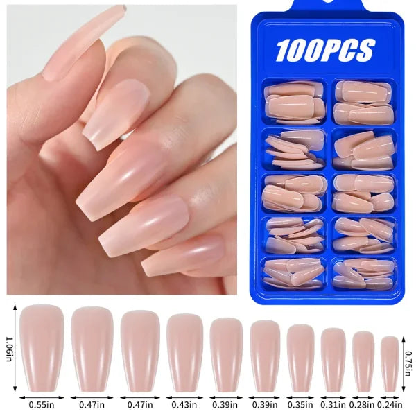 100pcs Light Pink Press-On Nails – Short/Medium Square Full Cover Fake Nail Tips in 10 Sizes for Finger - TD170-8