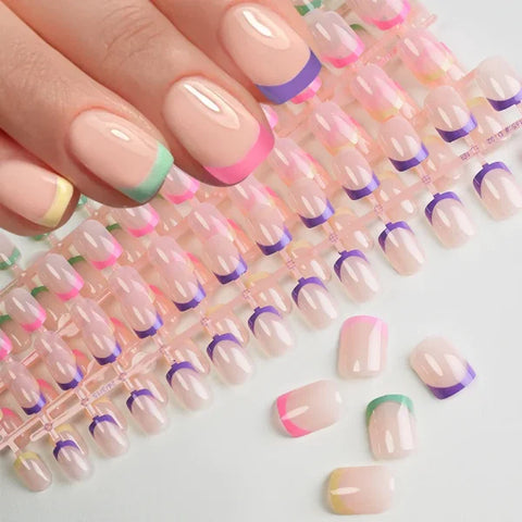 100pcs Light Pink Press-On Nails – Short/Medium Square Full Cover Fake Nail Tips in 10 Sizes for Finger - TD227-S6