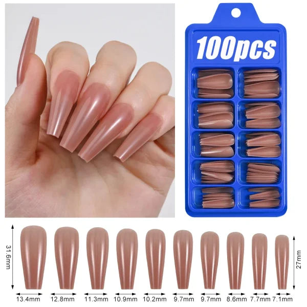 100pcs Light Pink Press-On Nails – Short/Medium Square Full Cover Fake Nail Tips in 10 Sizes for Finger - TD162-5