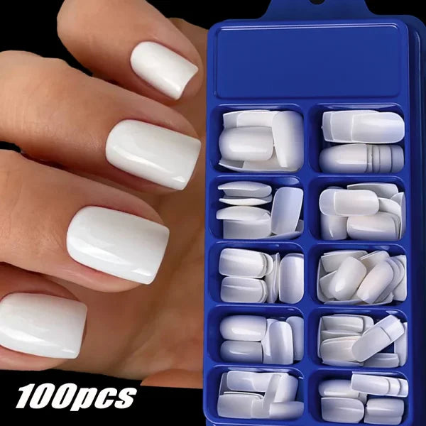 100pcs Light Pink Press-On Nails – Short/Medium Square Full Cover Fake Nail Tips in 10 Sizes for Finger - TD193-1