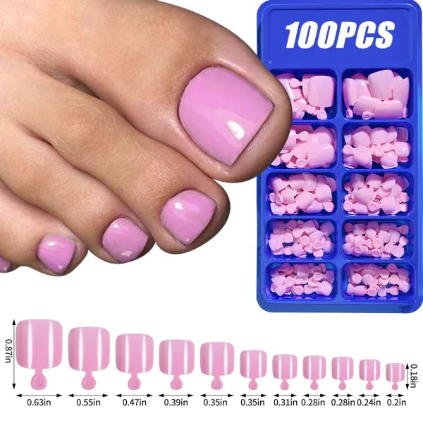 100pcs Light Pink Press-On Nails – Short/Medium Square Full Cover Fake Nail Tips in 10 Sizes for Finger - TD171-4