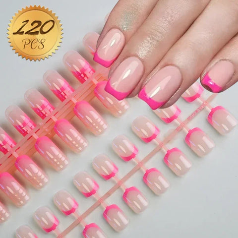 100pcs Light Pink Press-On Nails – Short/Medium Square Full Cover Fake Nail Tips in 10 Sizes for Finger - TD227-S3