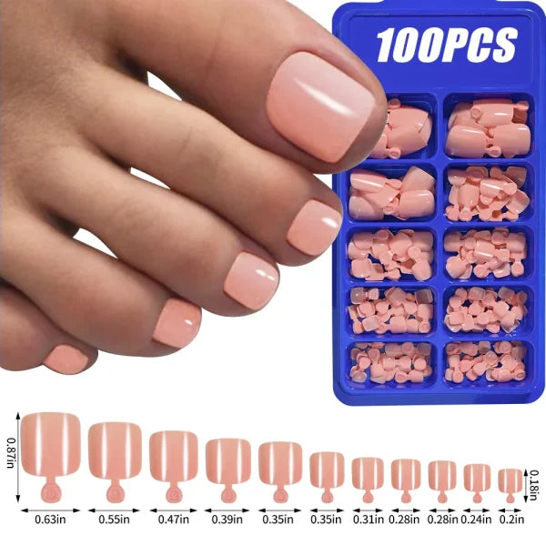 100pcs Light Pink Press-On Nails – Short/Medium Square Full Cover Fake Nail Tips in 10 Sizes for Finger - TD171-2
