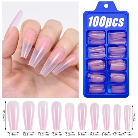 100pcs Light Pink Press-On Nails – Short/Medium Square Full Cover Fake Nail Tips in 10 Sizes for Finger - TD162-1