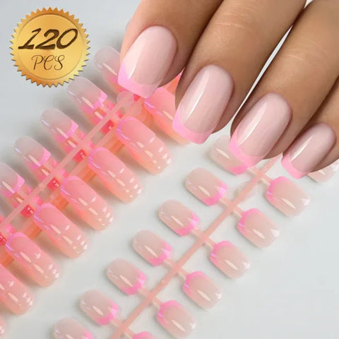 100pcs Light Pink Press-On Nails – Short/Medium Square Full Cover Fake Nail Tips in 10 Sizes for Finger - TD227-S2