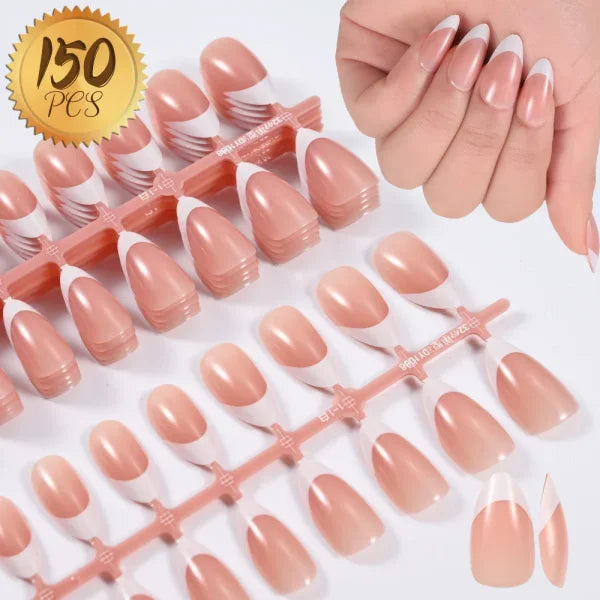 100pcs Light Pink Press-On Nails – Short/Medium Square Full Cover Fake Nail Tips in 10 Sizes for Finger - TD160-4
