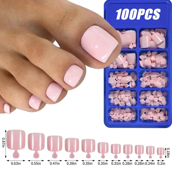 100pcs Light Pink Press-On Nails – Short/Medium Square Full Cover Fake Nail Tips in 10 Sizes for Finger - TD171-3