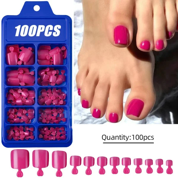100pcs Light Pink Press-On Nails – Short/Medium Square Full Cover Fake Nail Tips in 10 Sizes for Finger - TD171-7