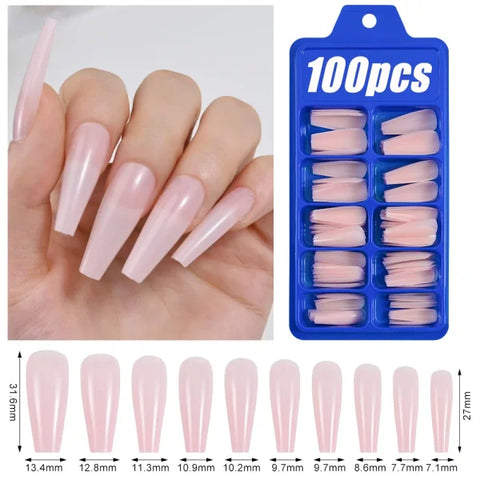 100pcs Light Pink Press-On Nails – Short/Medium Square Full Cover Fake Nail Tips in 10 Sizes for Finger - TD162-6