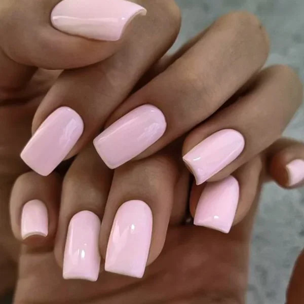 100pcs Light Pink Press-On Nails – Short/Medium Square Full Cover Fake Nail Tips in 10 Sizes for Finger