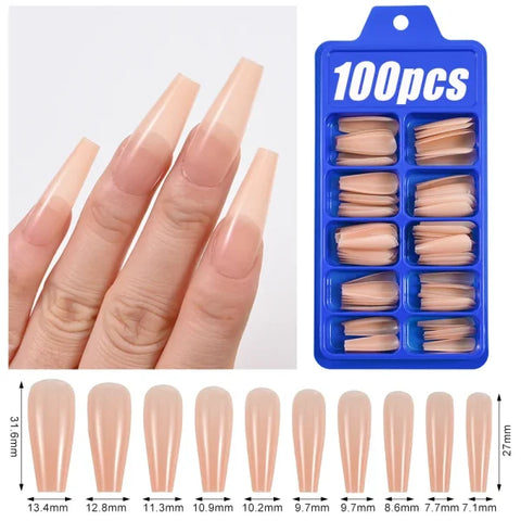 100pcs Light Pink Press-On Nails – Short/Medium Square Full Cover Fake Nail Tips in 10 Sizes for Finger - TD162-4