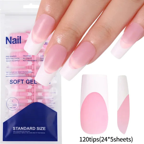 100pcs Light Pink Press-On Nails – Short/Medium Square Full Cover Fake Nail Tips in 10 Sizes for Finger - TD195-1