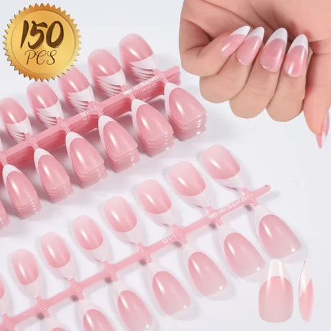100pcs Light Pink Press-On Nails – Short/Medium Square Full Cover Fake Nail Tips in 10 Sizes for Finger - TD160-1