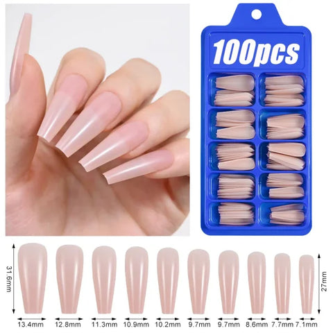 100pcs Light Pink Press-On Nails – Short/Medium Square Full Cover Fake Nail Tips in 10 Sizes for Finger - TD162-3