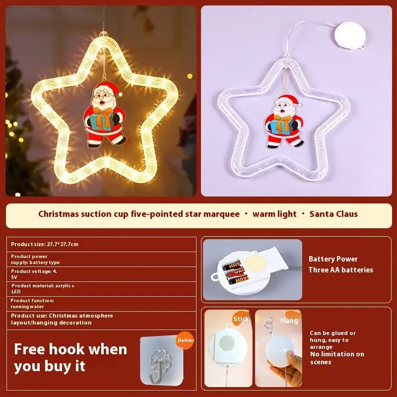 Christmas LED Star Pendant Lights for Holiday Window Decoration - Santa Claus / Battery Type