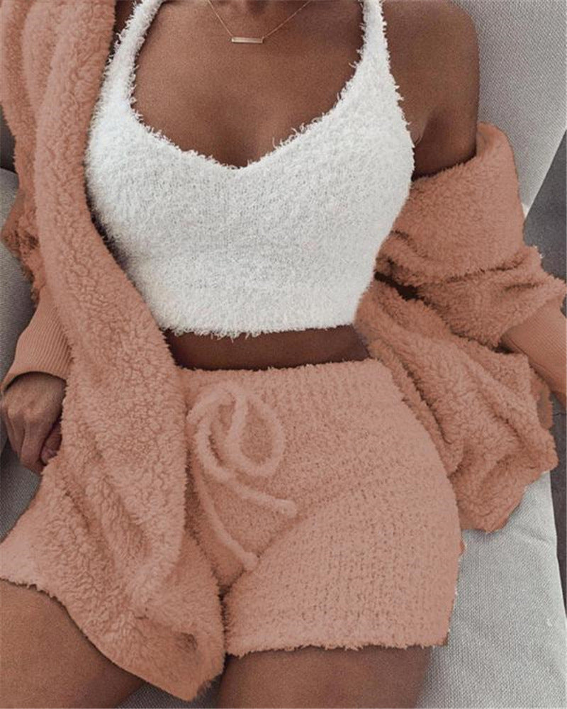 Velvet Sweet Style Culottes and Vest Set in White and Multiple Colors - Hair Remover